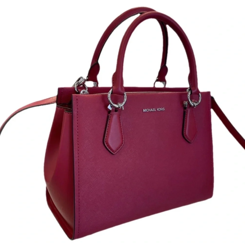 MICHAEL KORS Marilyn Medium Saffiano Leather Satchel Dark Raspberry NWT